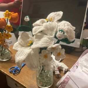 Handcrafted White Crochet Flower Arrangement (flowers only)